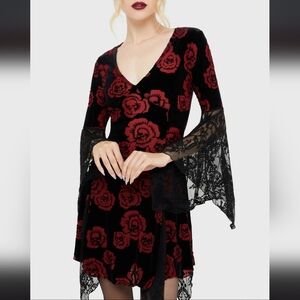 Killstar Black and Red Floral Mini Dress